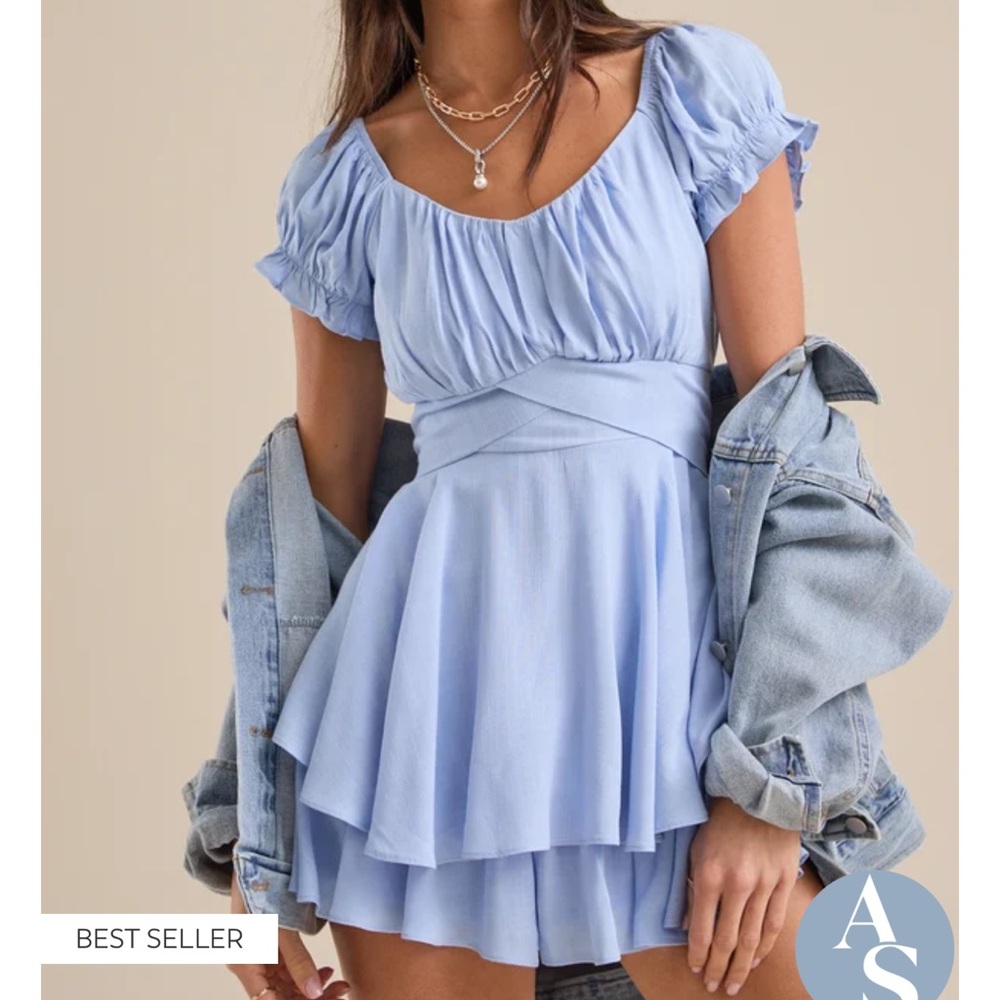 Altar'd State Tan Ruffled Puff Sleeve Sundress